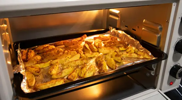 Patatas al horno listas para servir. El tiempo y la temperatura perfectos para un dorado crujiente.